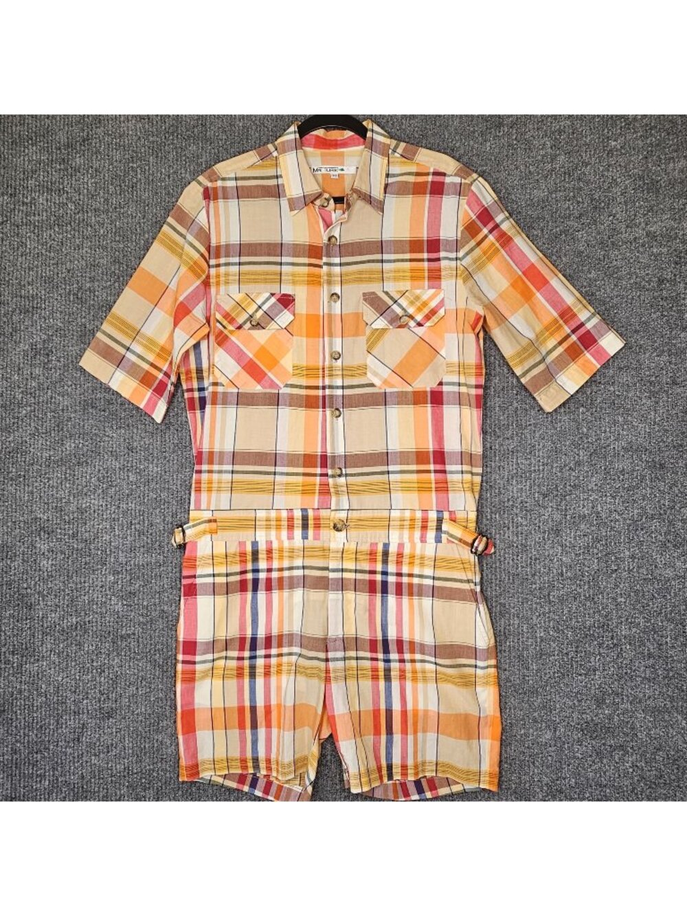 Mr Turk Mens Romper Plaid Multicolor sz M Lightweight Cotton Button Short Sleeve